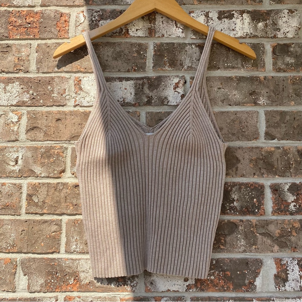 H&M Rib Knit Strappy Top Taupe